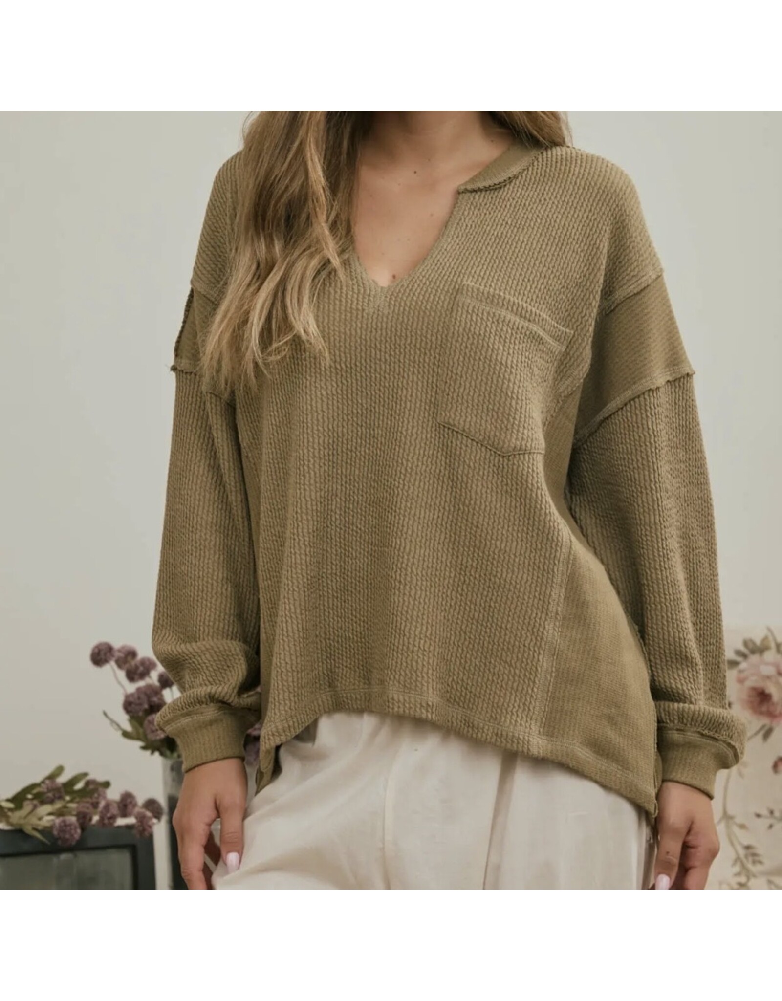 Blu pepper Split Neck Raw Edge Top