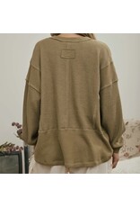 Blu pepper Split Neck Raw Edge Top