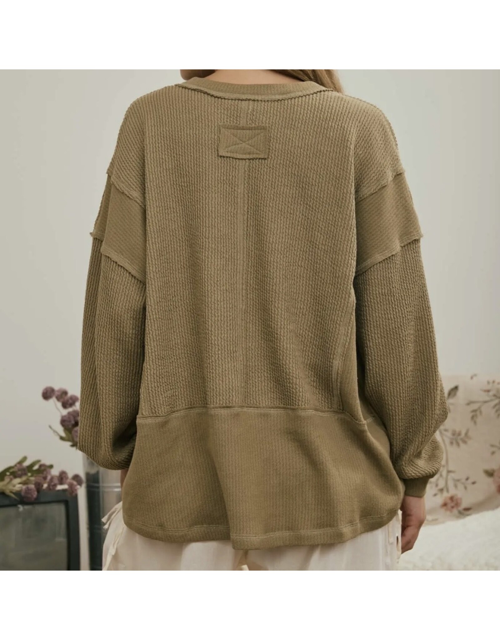 Blu pepper Split Neck Raw Edge Top