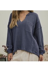 Blu pepper Split Neck Raw Edge Top