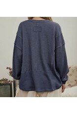 Blu pepper Split Neck Raw Edge Top