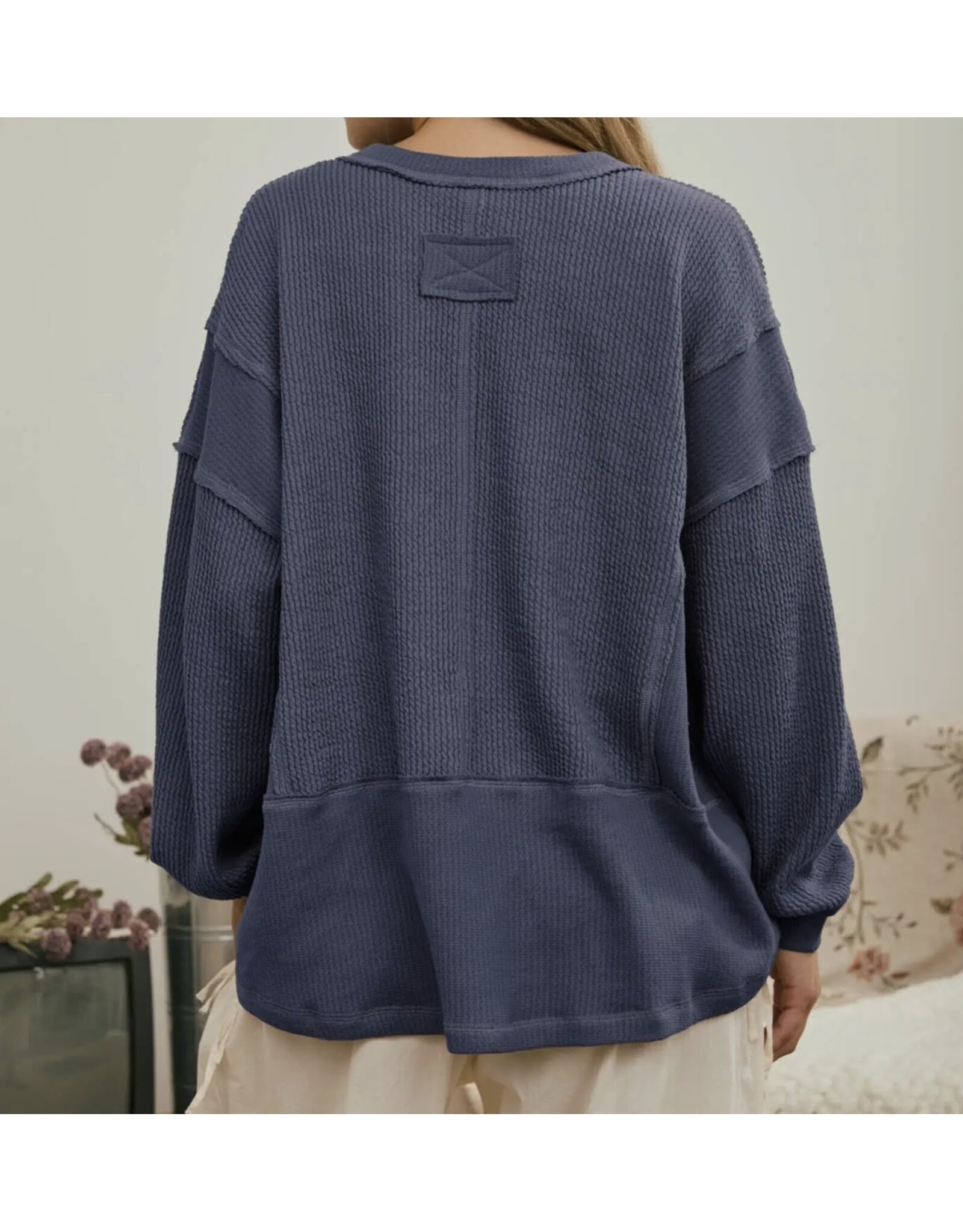 Blu pepper Split Neck Raw Edge Top