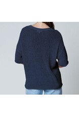 Blu pepper Split Neck S/S crochet knit top