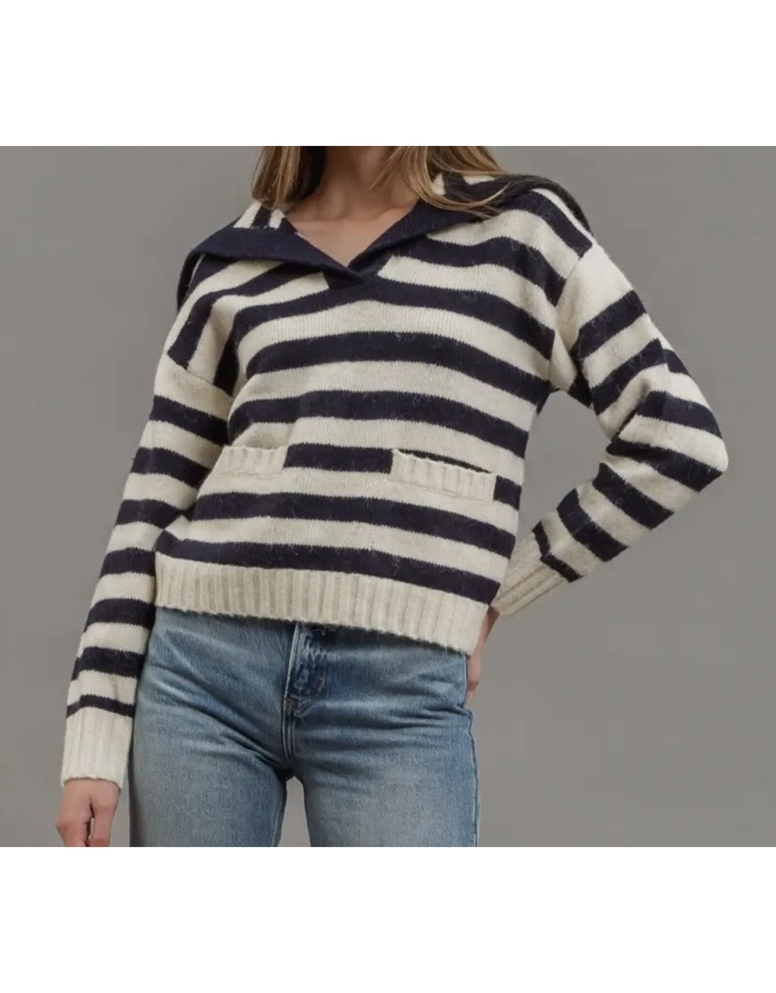 Blu pepper Stripe Sailor Collar Sweater