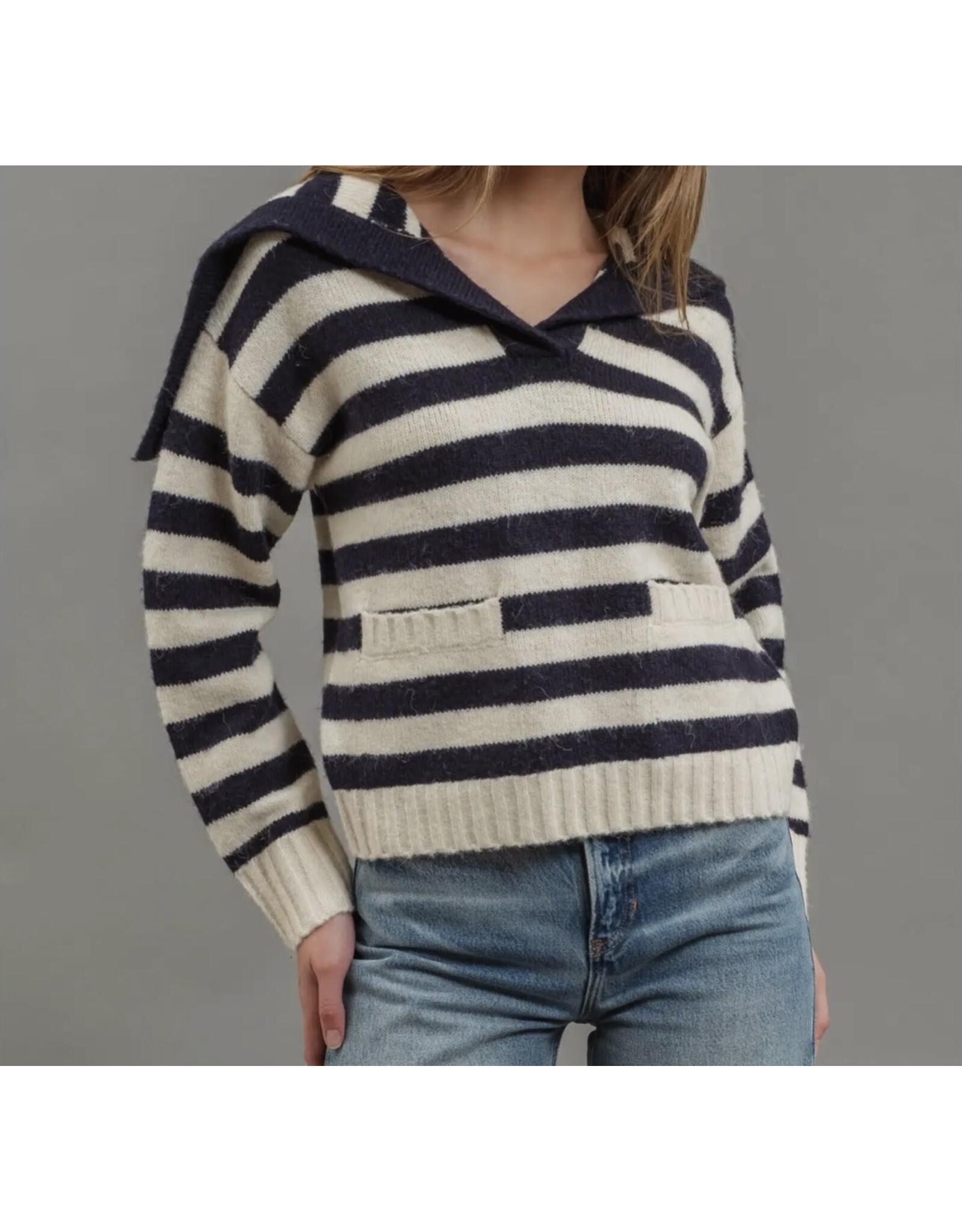Blu pepper Stripe Sailor Collar Sweater