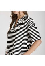 Blu pepper Stripe s/s boxy knit top