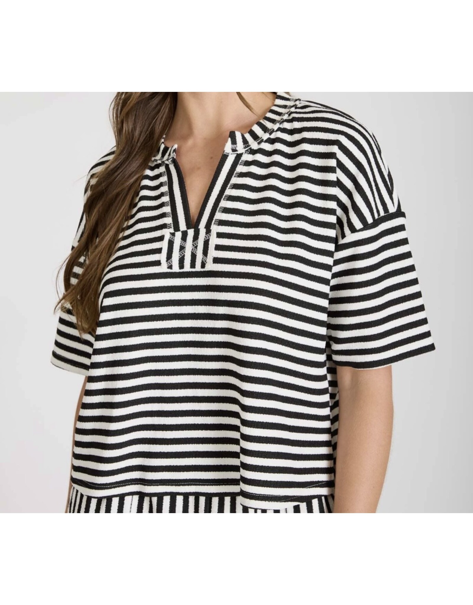 Blu pepper Stripe s/s boxy knit top