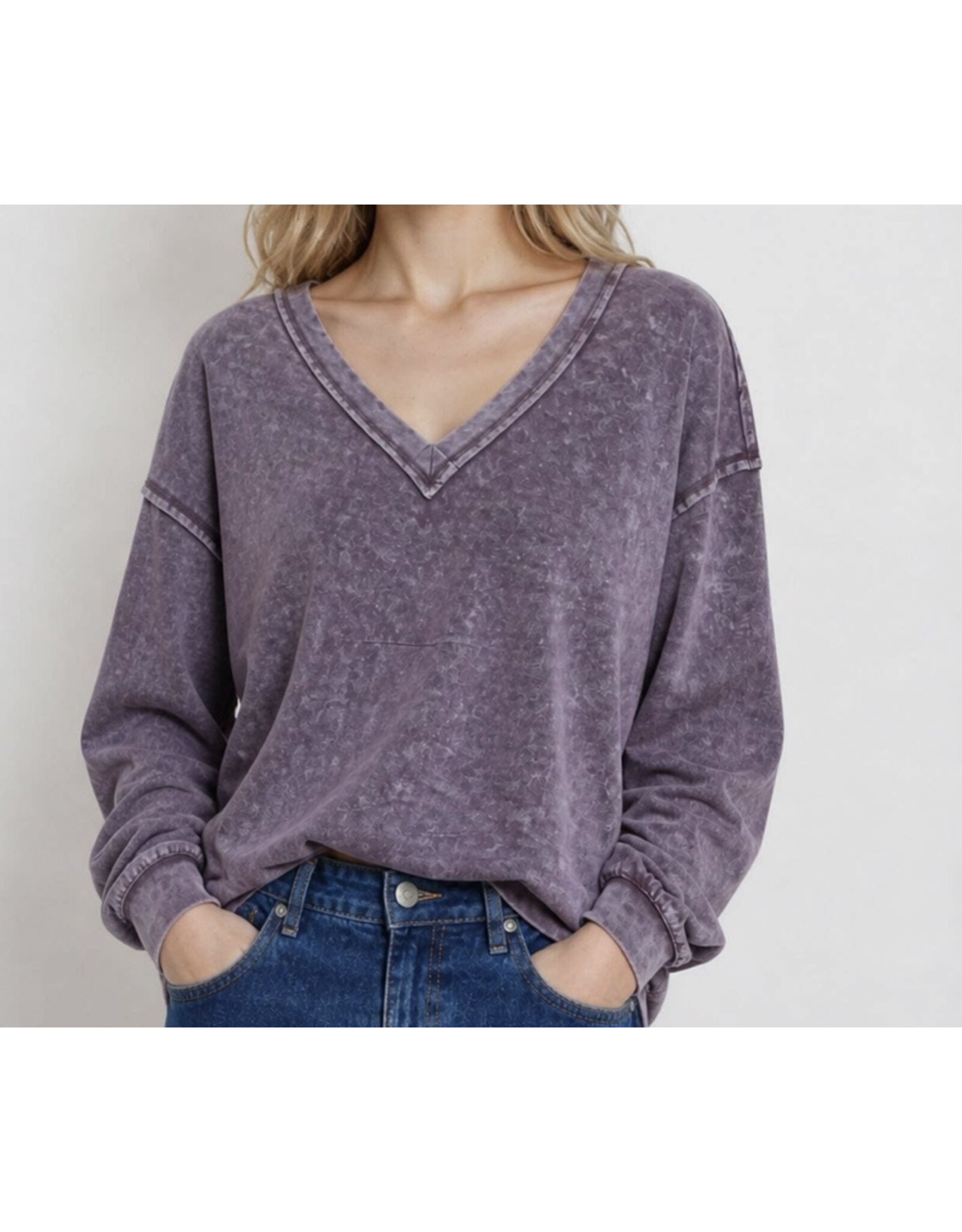 Blu pepper Washed Inverted Seam L/S knit top
