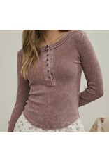 Blu pepper Washed Henley L/S Knit Top