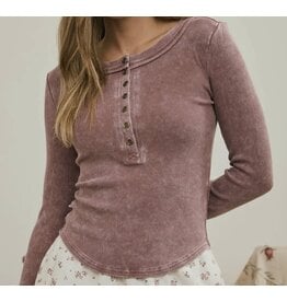 Blu pepper Washed Henley L/S Knit Top