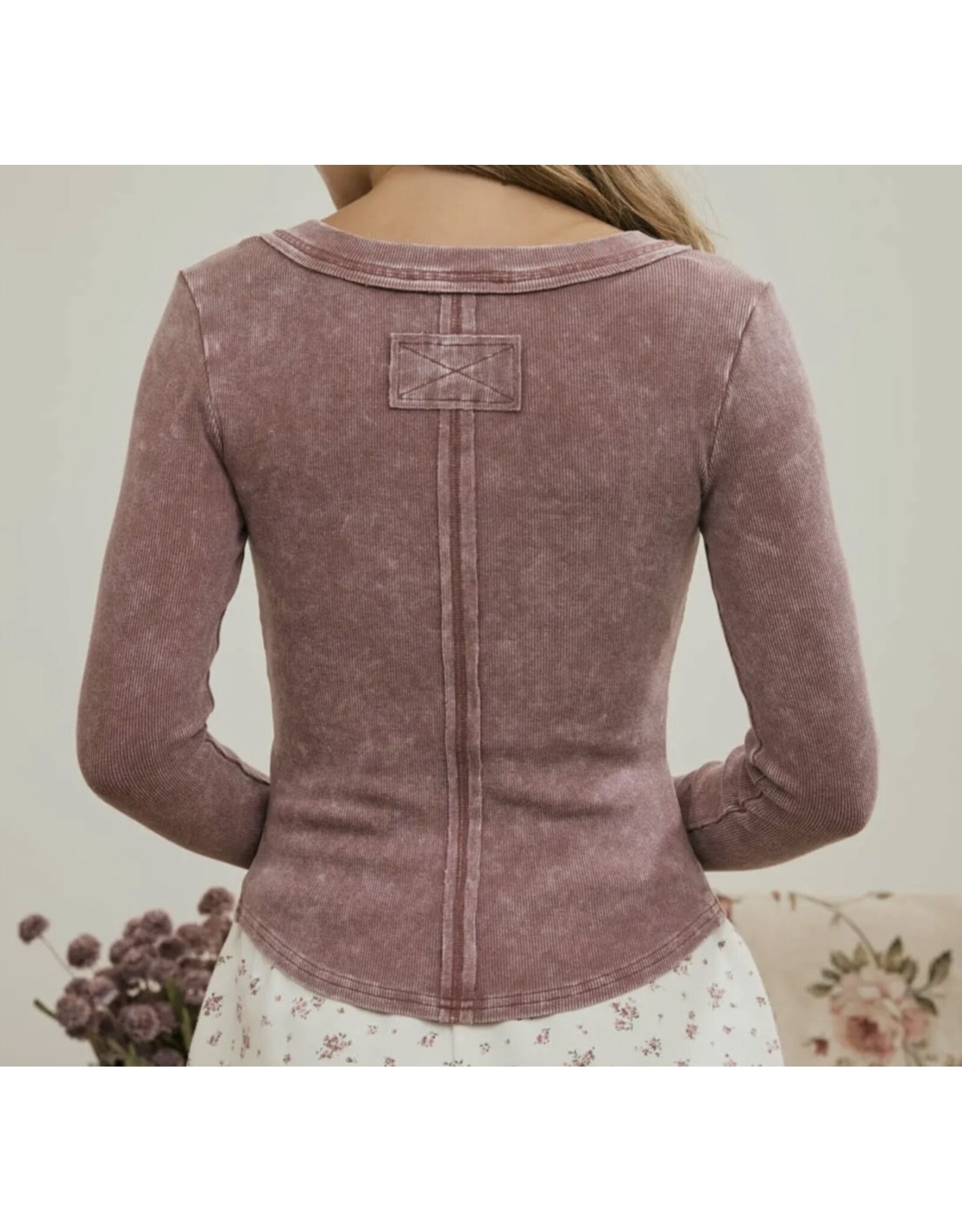 Blu pepper Washed Henley L/S Knit Top