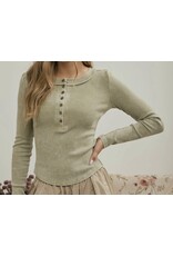 Blu pepper Washed Henley L/S Knit Top