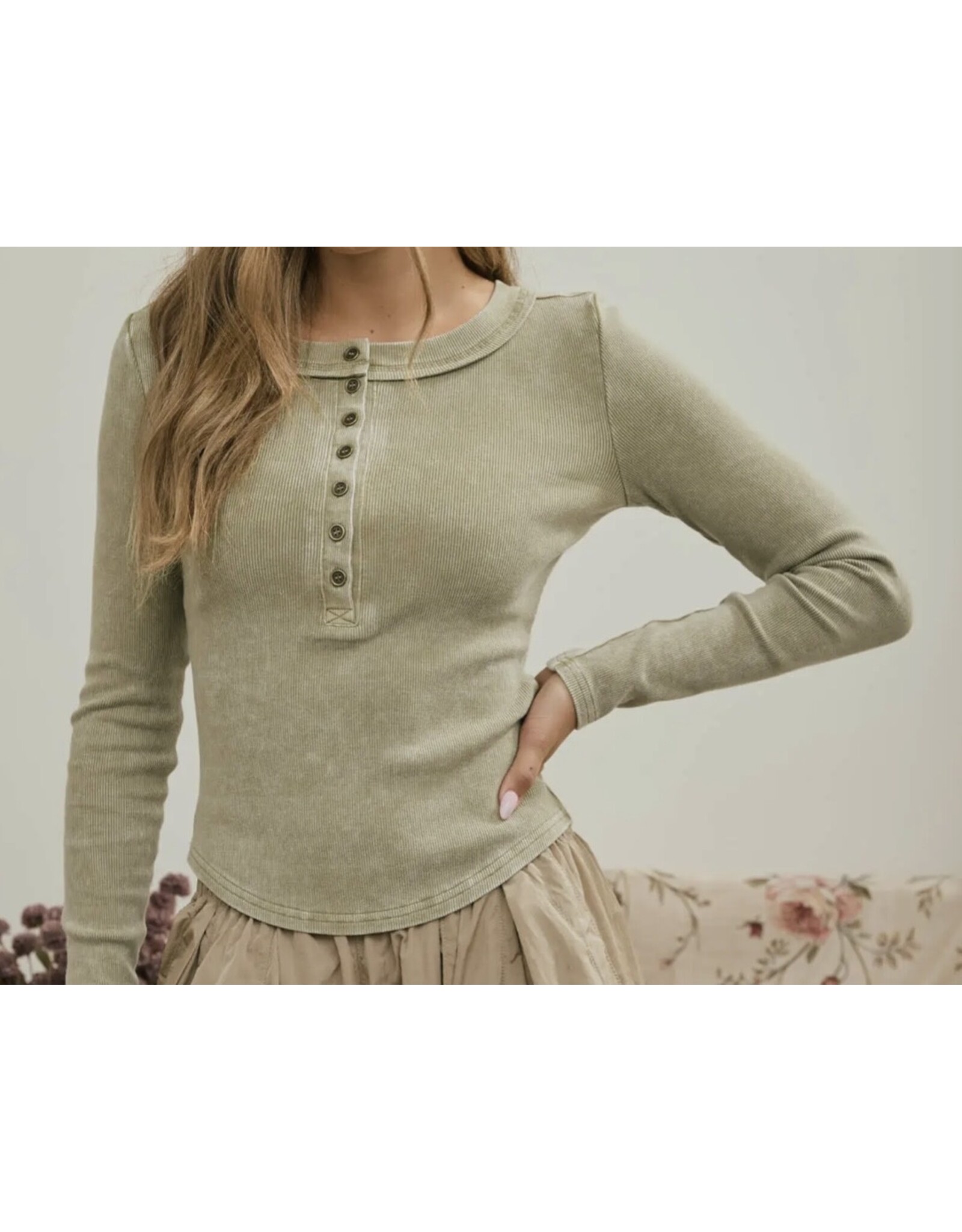 Blu pepper Washed Henley L/S Knit Top