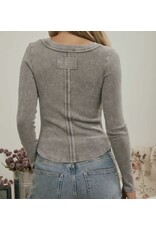 Blu pepper Washed Henley L/S Knit Top