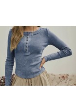 Blu pepper Washed Henley L/S Knit Top