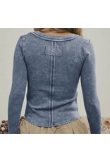 Blu pepper Washed Henley L/S Knit Top