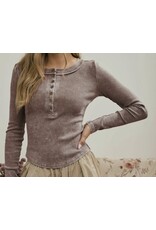 Blu pepper Washed Henley L/S Knit Top
