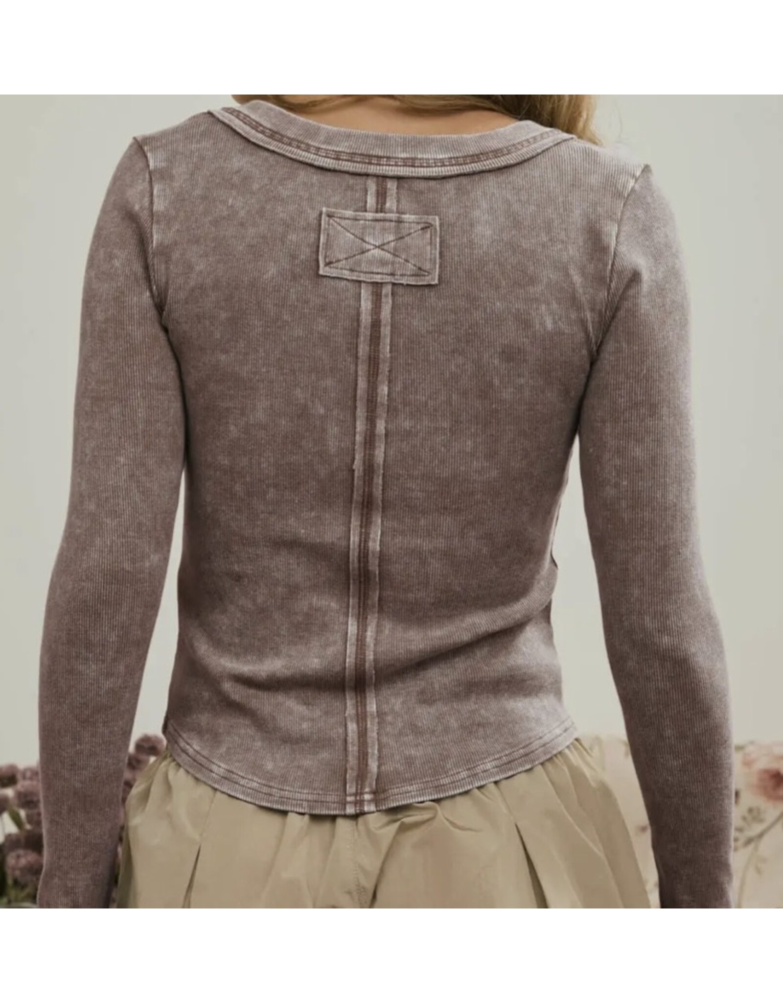 Blu pepper Washed Henley L/S Knit Top