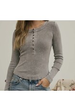 Blu pepper Washed Henley L/S Knit Top