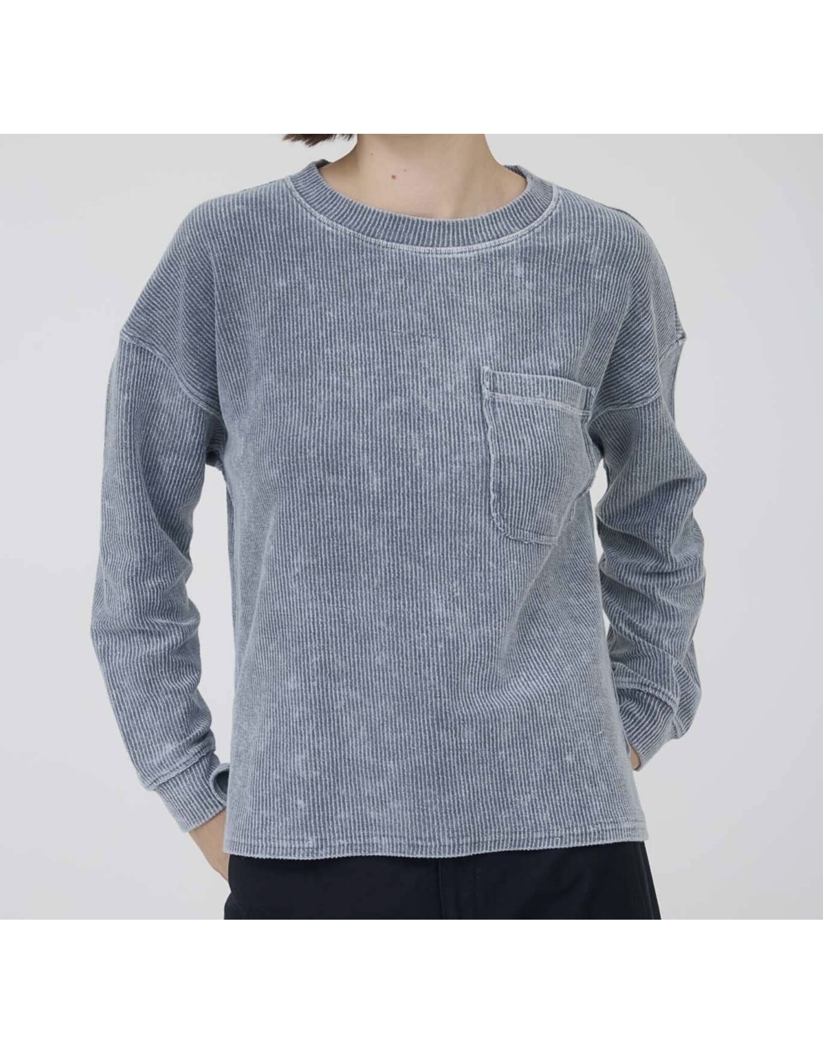 Blu pepper Washed Pocket L/S Rib Knit Top