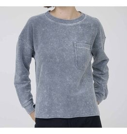 Blu pepper Washed Pocket L/S Rib Knit Top