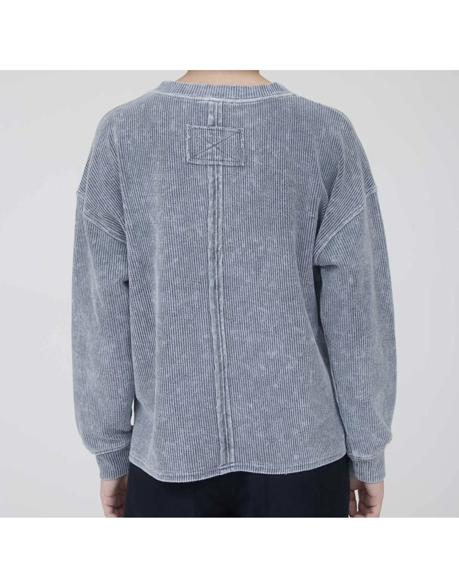 Blu pepper Washed Pocket L/S Rib Knit Top
