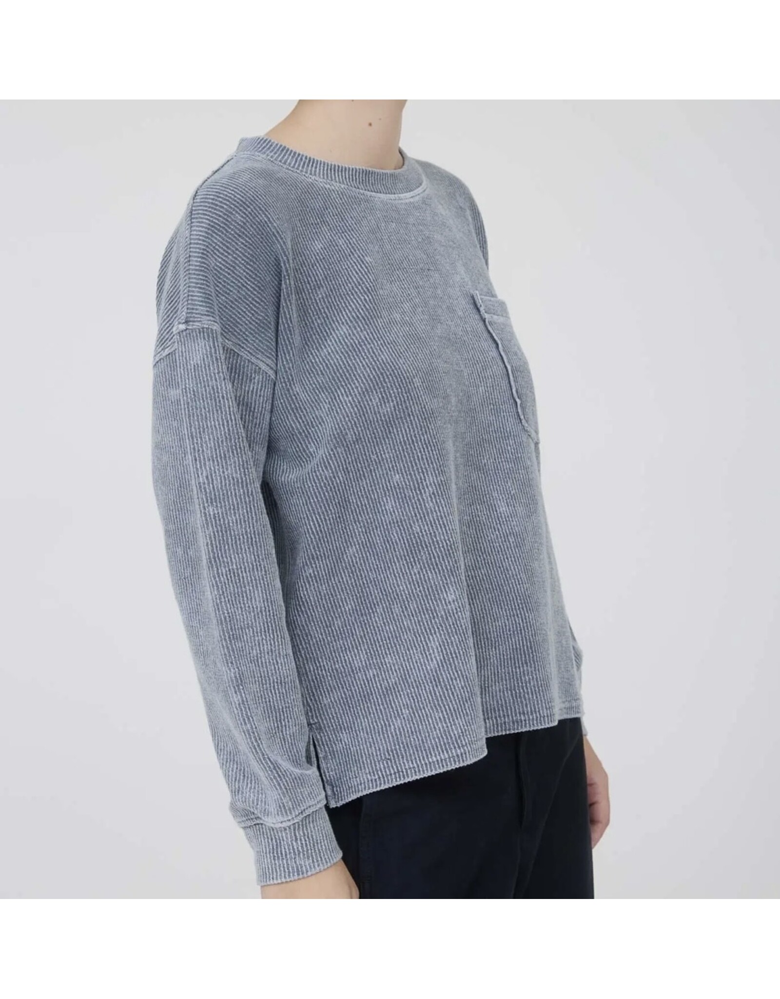 Blu pepper Washed Pocket L/S Rib Knit Top