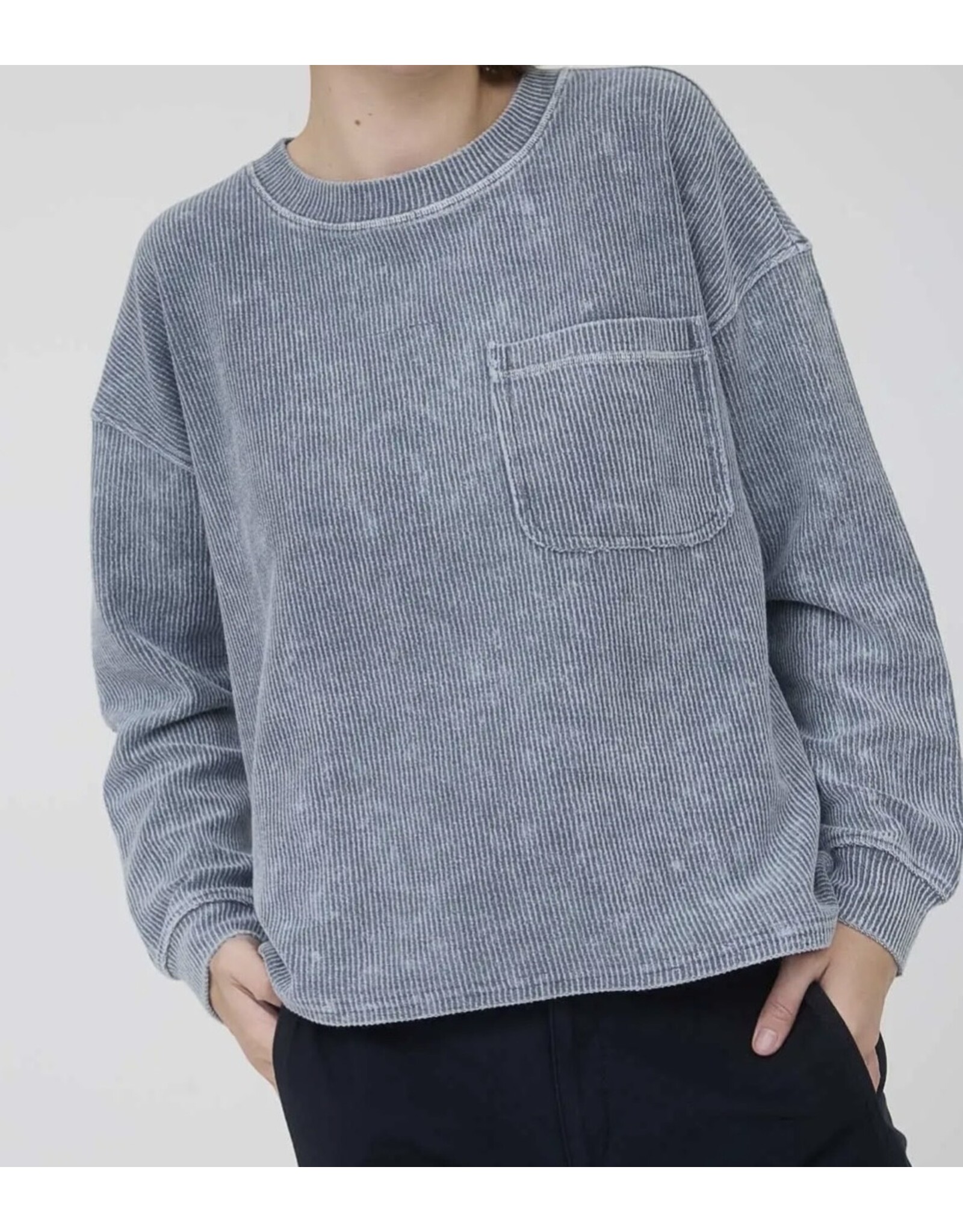 Blu pepper Washed Pocket L/S Rib Knit Top