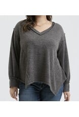 Blu pepper V Neck Asymmetrical Hem L/S Top