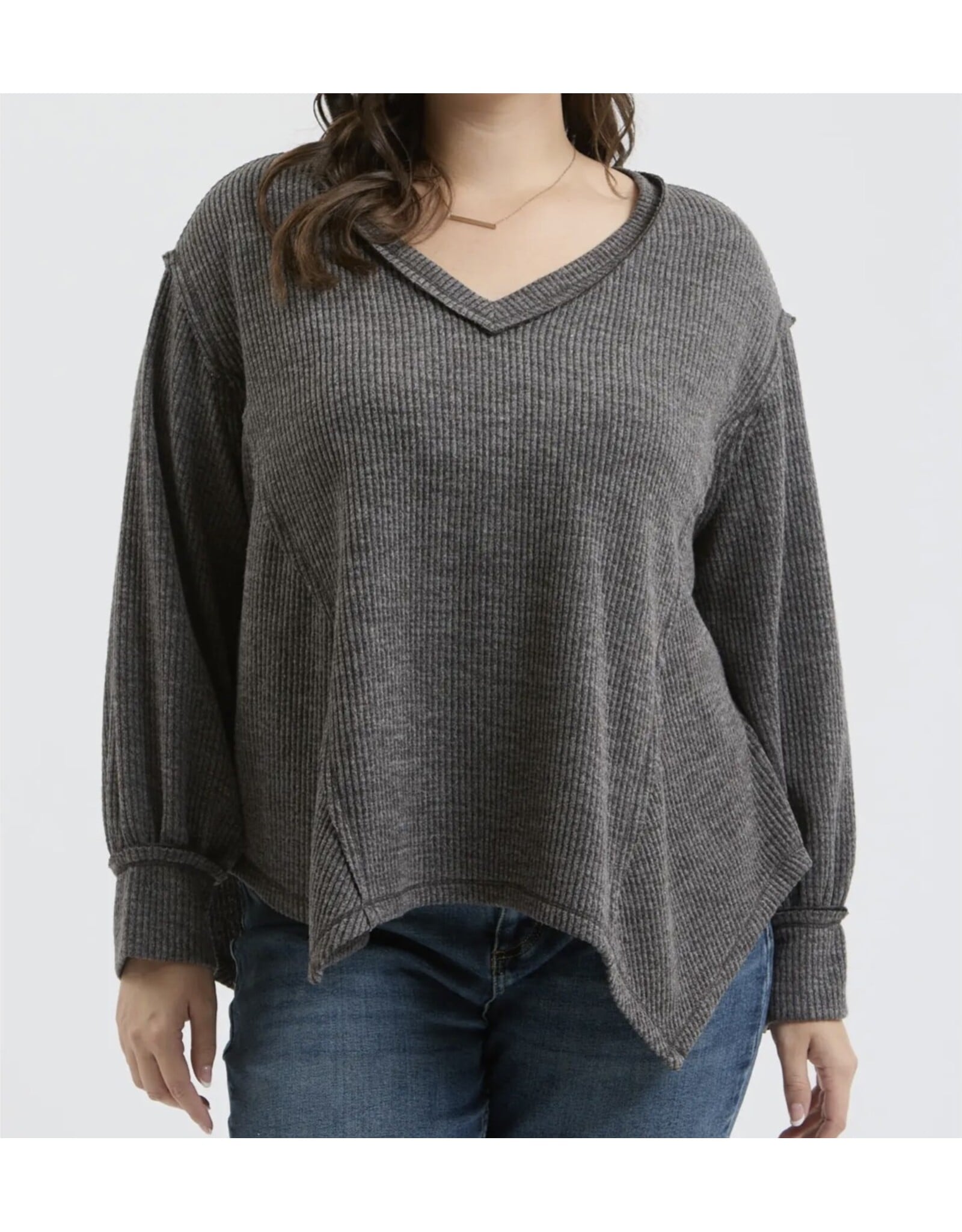 Blu pepper V Neck Asymmetrical Hem L/S Top