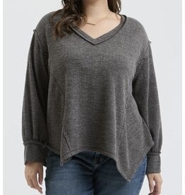 Blu pepper V Neck Asymmetrical Hem L/S Top