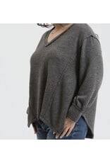 Blu pepper V Neck Asymmetrical Hem L/S Top