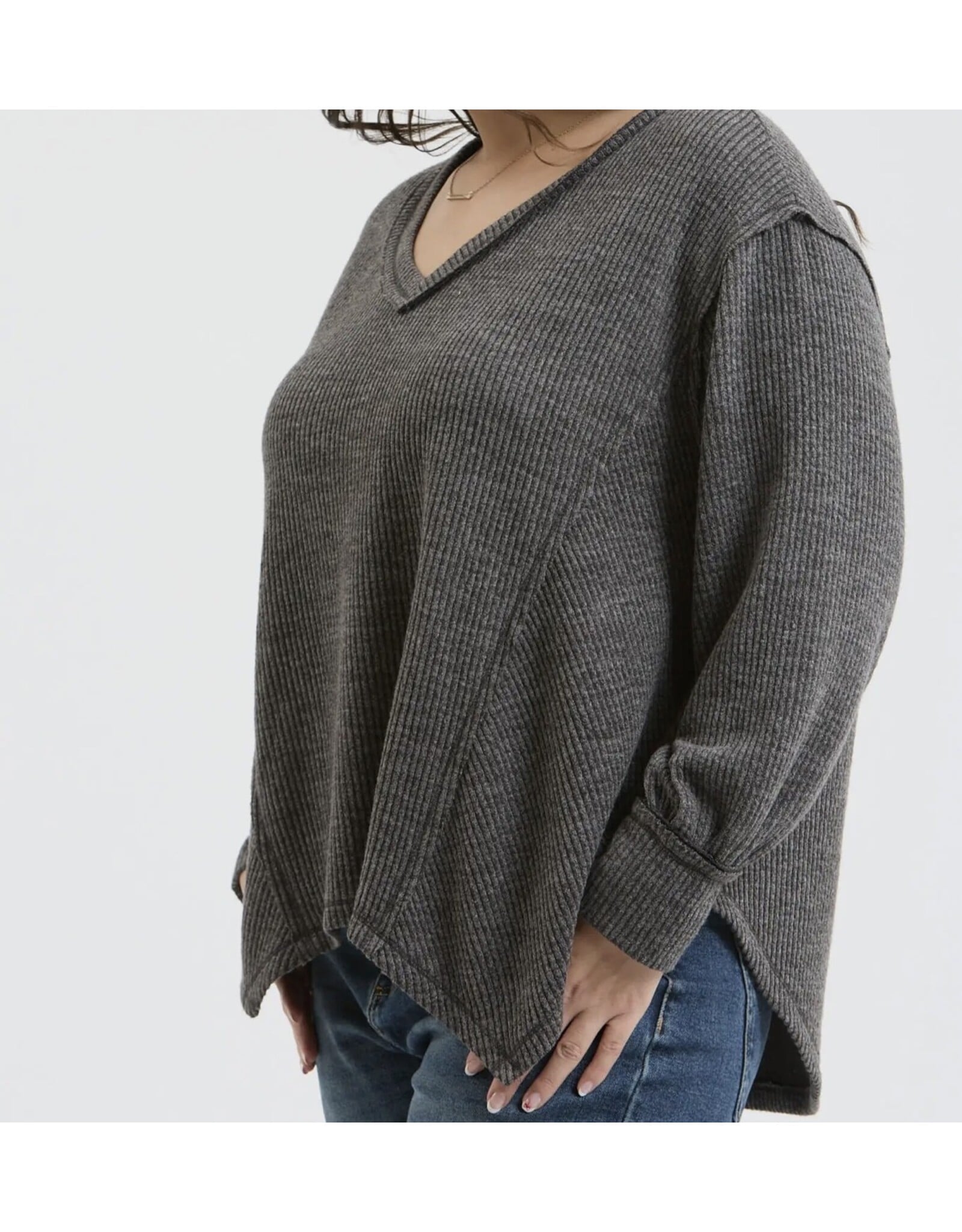 Blu pepper V Neck Asymmetrical Hem L/S Top