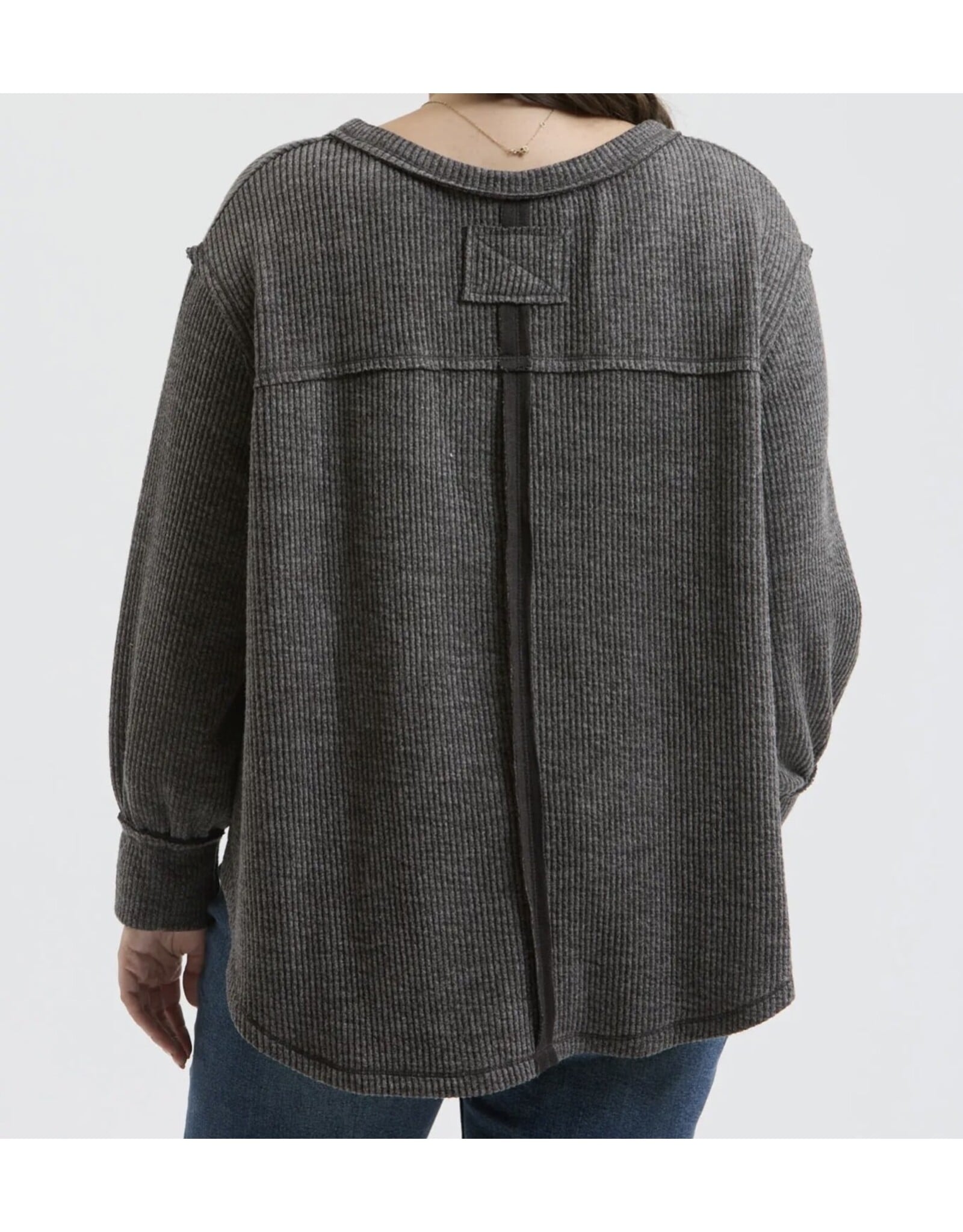 Blu pepper V Neck Asymmetrical Hem L/S Top