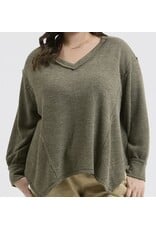 Blu pepper V Neck Asymmetrical Hem L/S Top