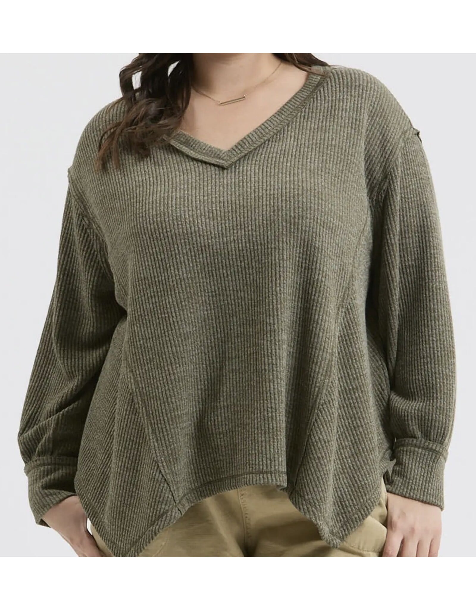 Blu pepper V Neck Asymmetrical Hem L/S Top