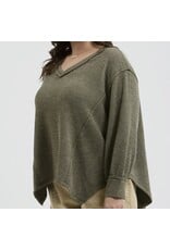 Blu pepper V Neck Asymmetrical Hem L/S Top