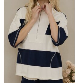 Blu pepper TRENDY Wide Stripe S/S Half Zip Top