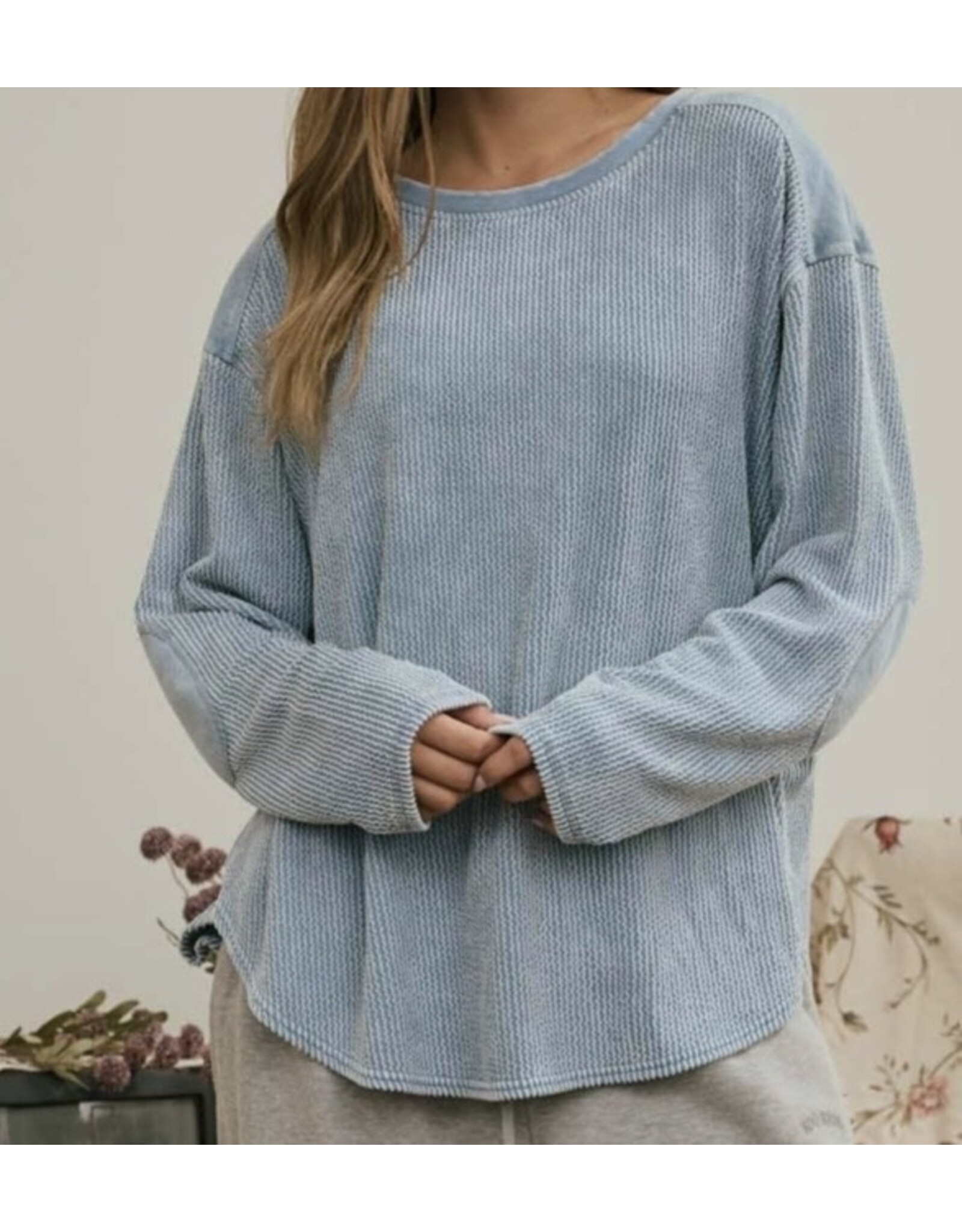 Blu pepper Boxy Textured L/S Washed Knit