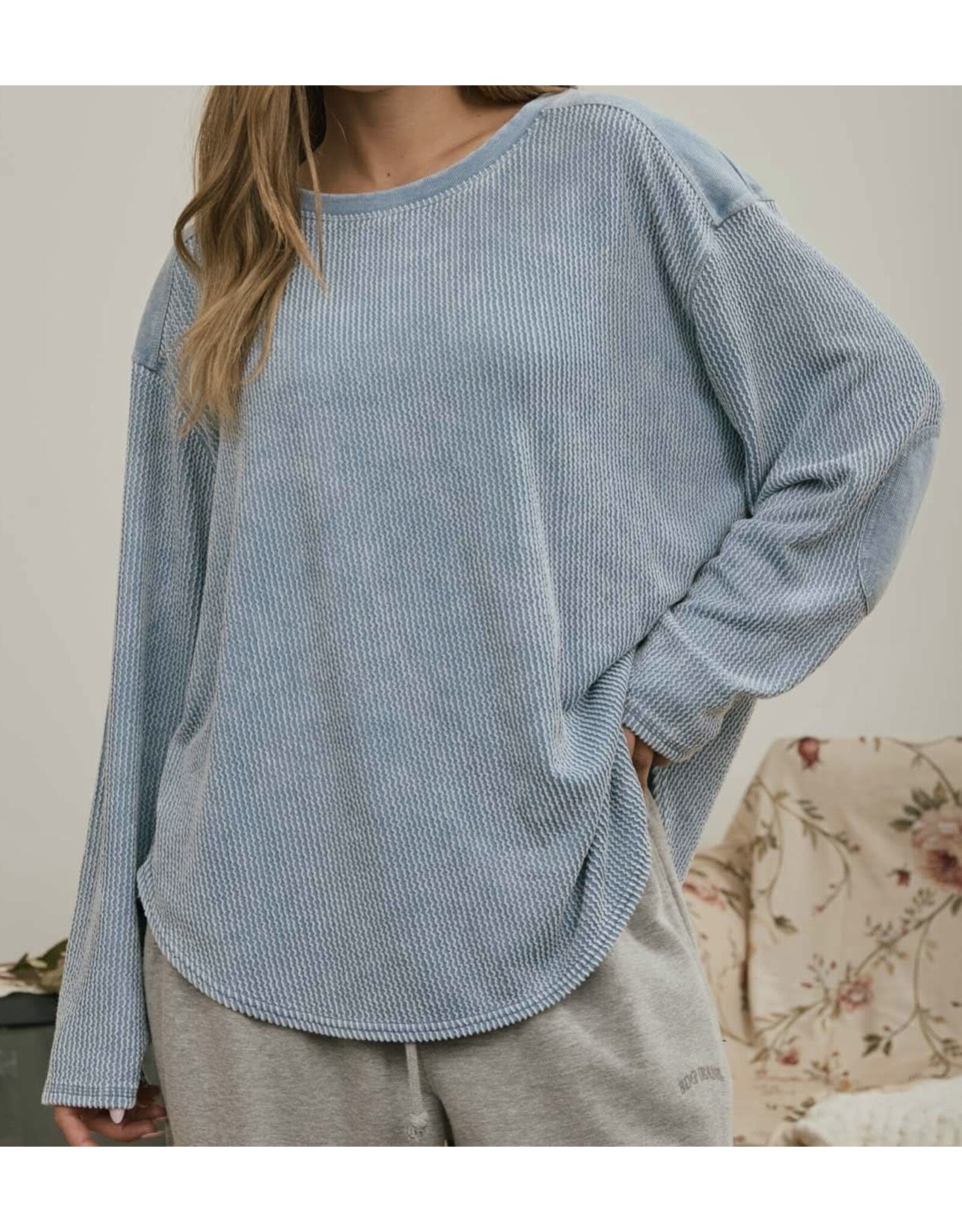 Blu pepper Boxy Textured L/S Washed Knit