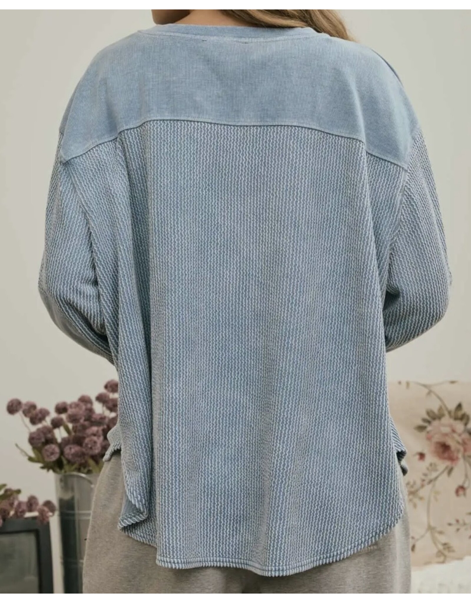 Blu pepper Boxy Textured L/S Washed Knit
