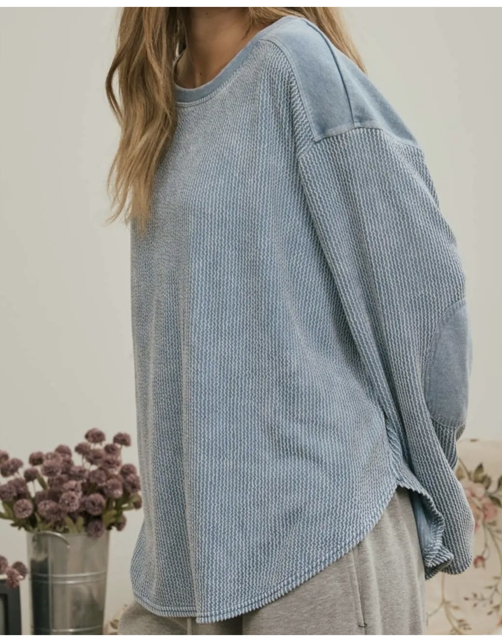 Blu pepper Boxy Textured L/S Washed Knit
