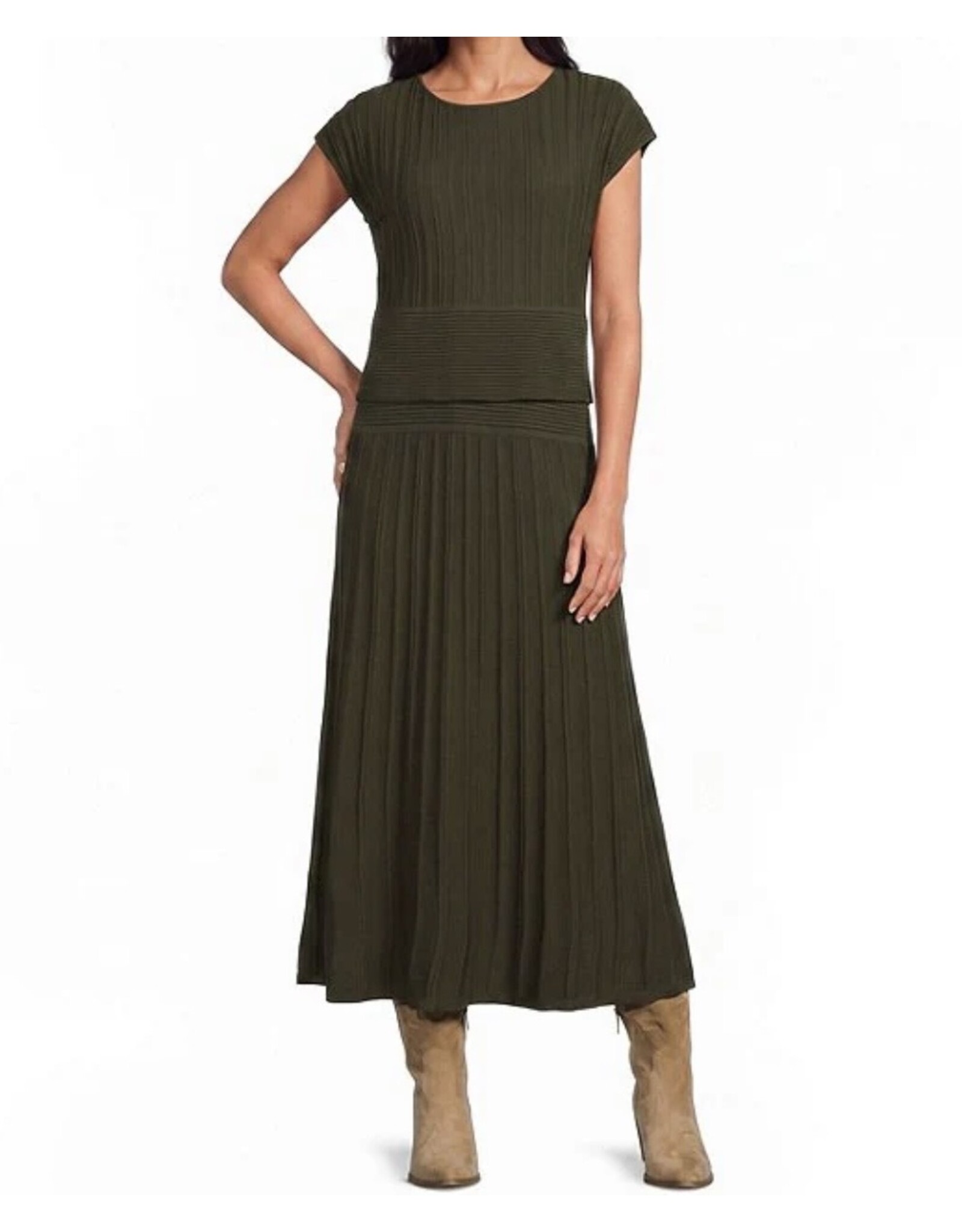Elan Elan Olive Ribbed A-Line Dress