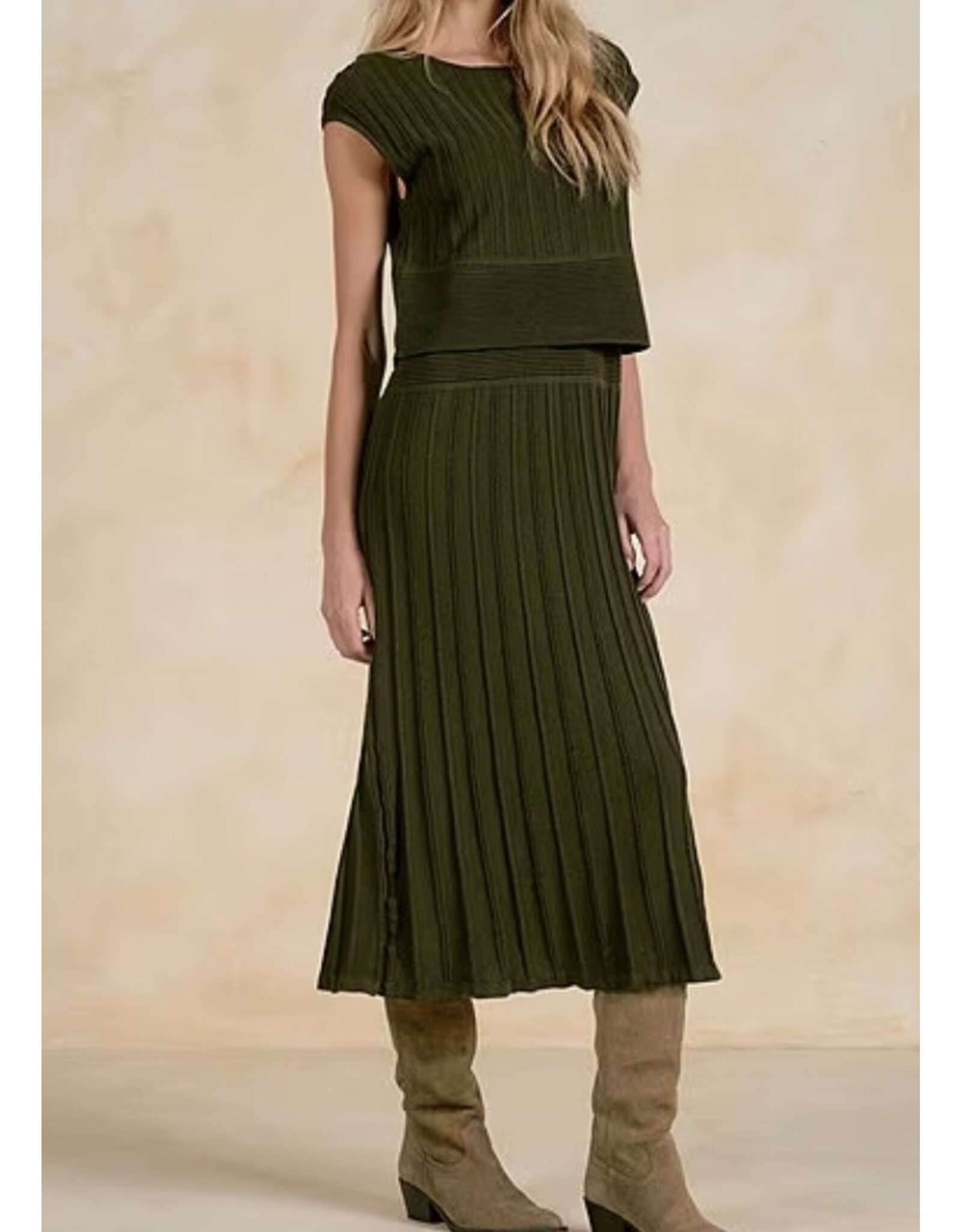 Elan Elan Olive Ribbed A-Line Dress