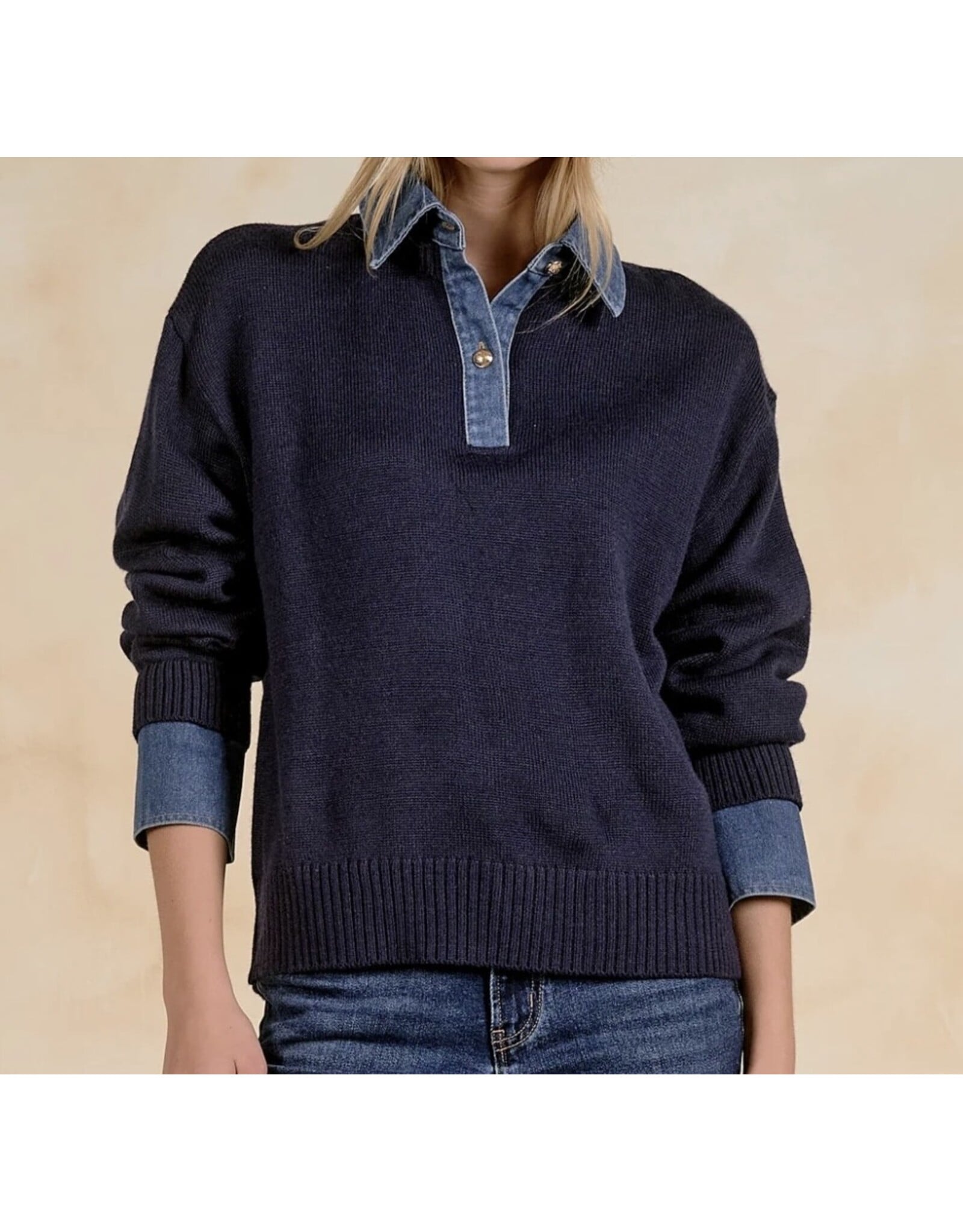 Elan Elan Navy & Denim Collared Sweater
