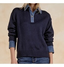 Elan Elan Navy & Denim Collared Sweater