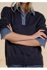Elan Elan Navy & Denim Collared Sweater