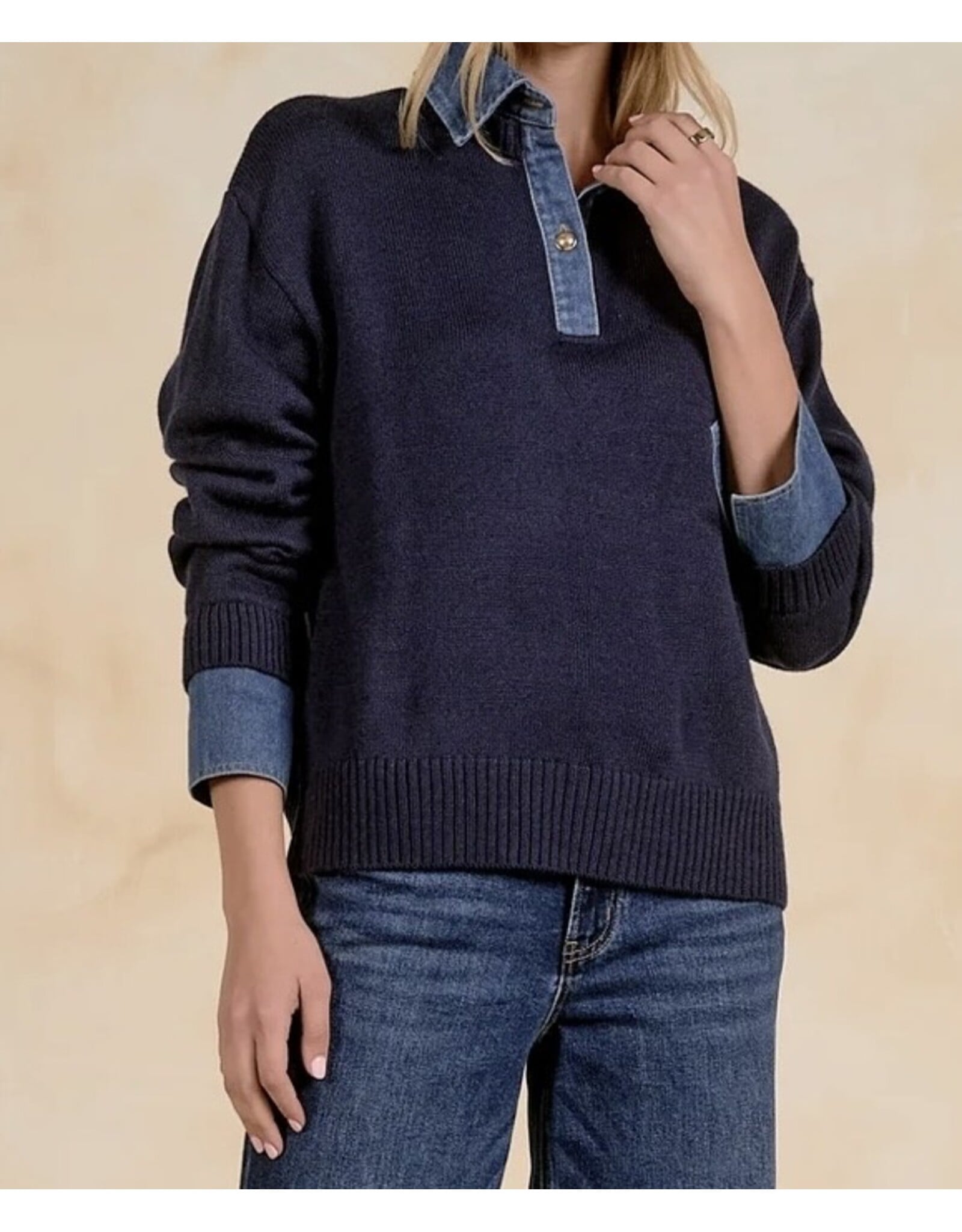 Elan Elan Navy & Denim Collared Sweater