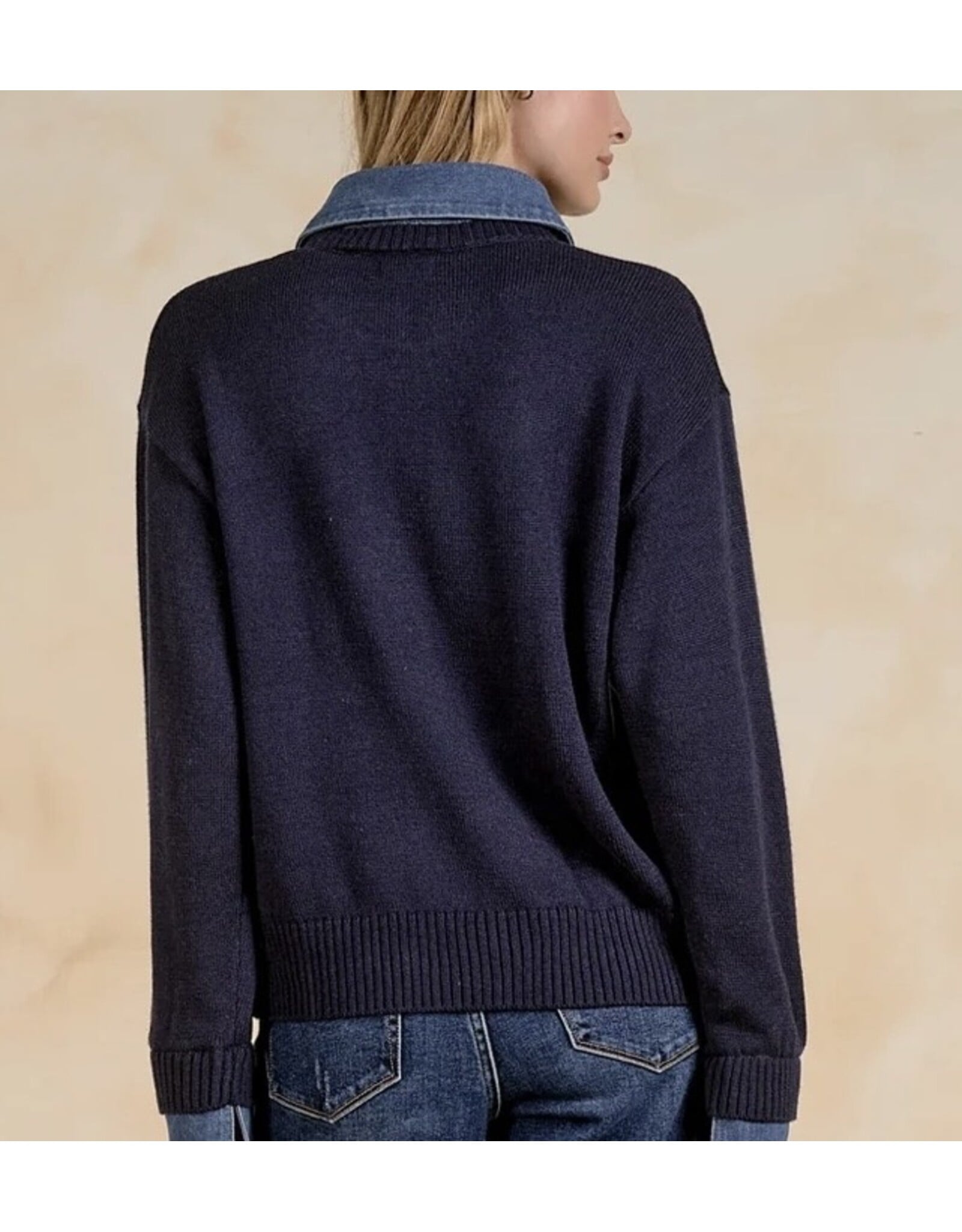 Elan Elan Navy & Denim Collared Sweater