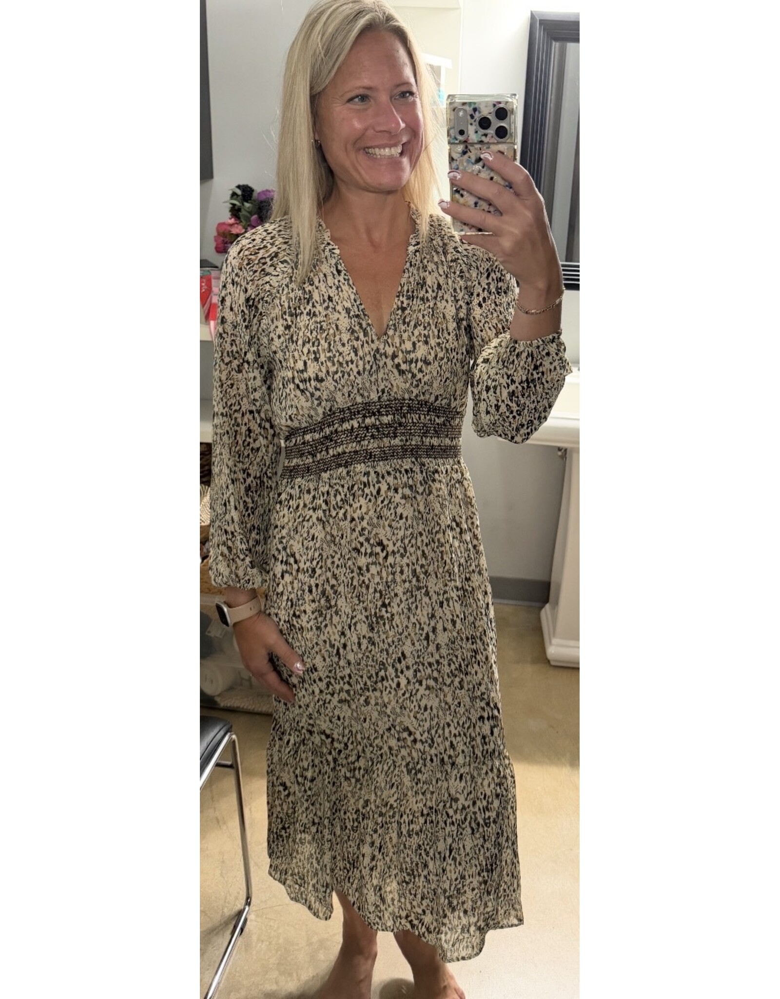 Elan elan V-Neck 3/4 Slv Midi Dress